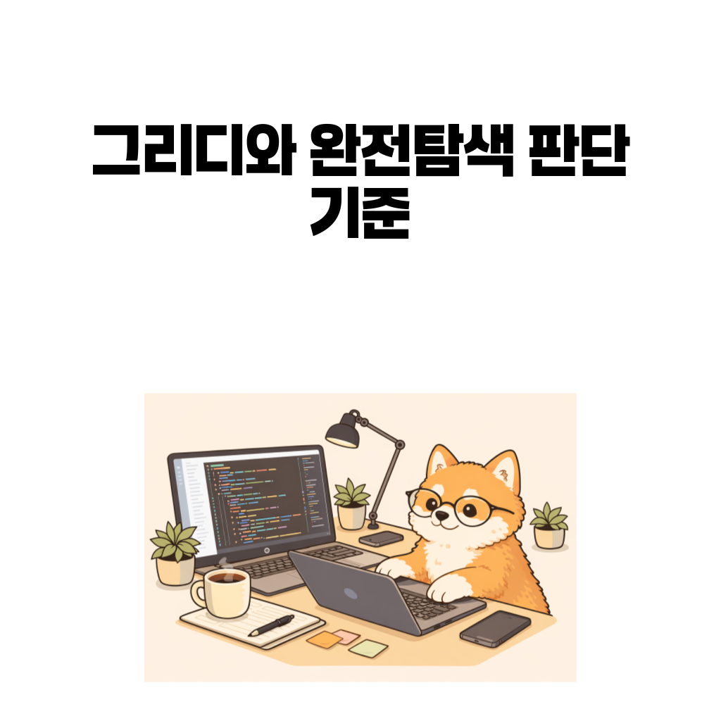 애드혹 알고리즘에서 그리디와 완전탐색 판단 기준을 설명하는 대표 이미지