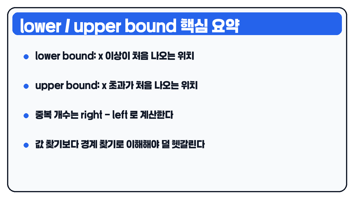 lower bound와 upper bound 핵심 요약 카드