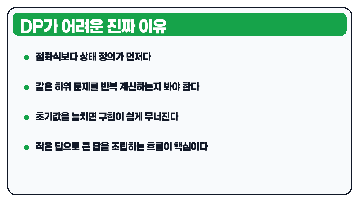 DP가 어려운 진짜 이유 요약 카드