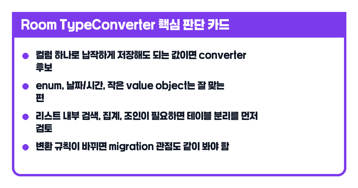 Room TypeConverter 핵심 판단 카드