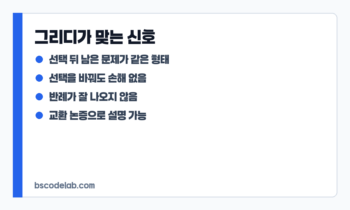 greedy 알고리즘이 맞는 신호 카드