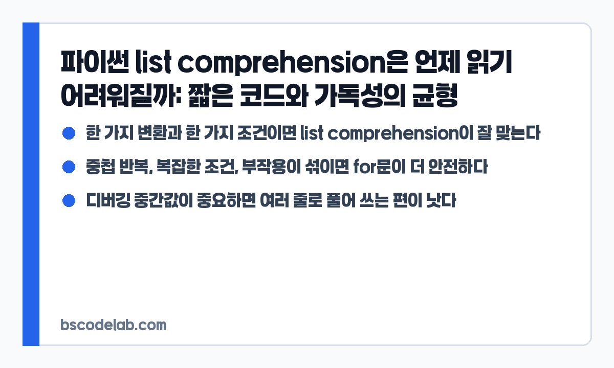 파이썬 list comprehension 사용 기준 요약 카드
