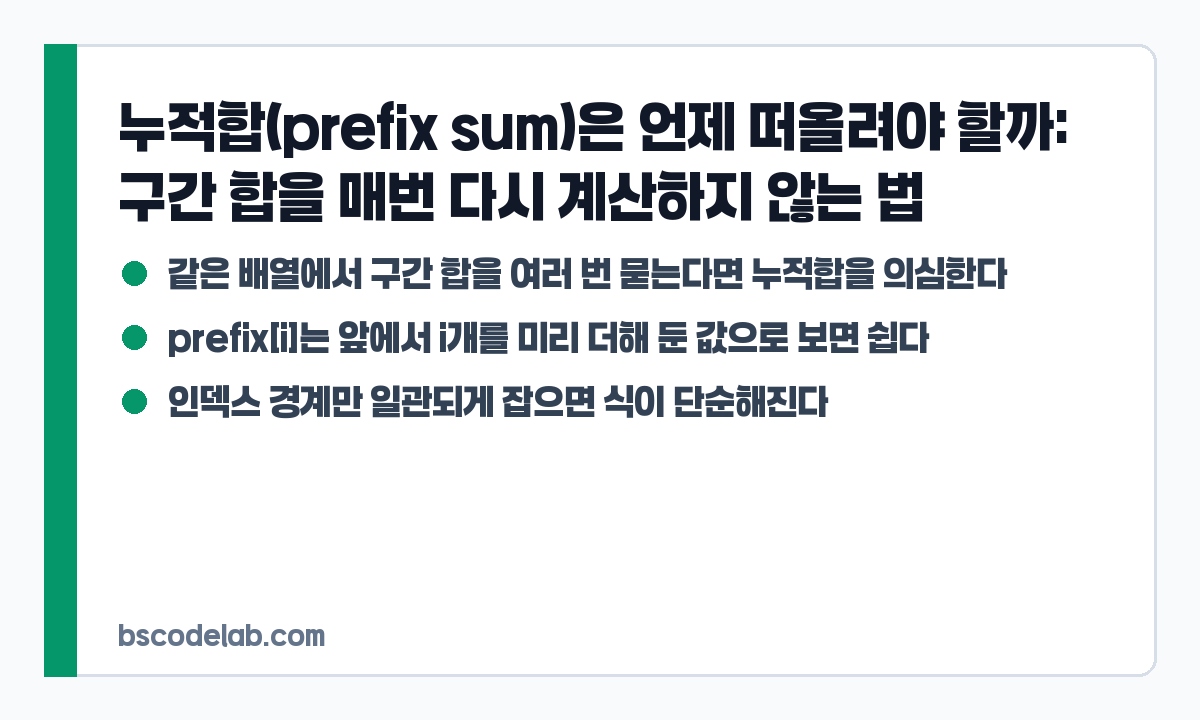 누적합 구간 합 판단 기준 카드