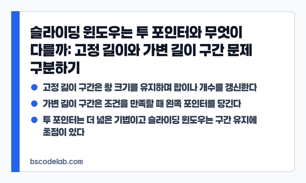 슬라이딩 윈도우와 투 포인터 판단 기준 카드