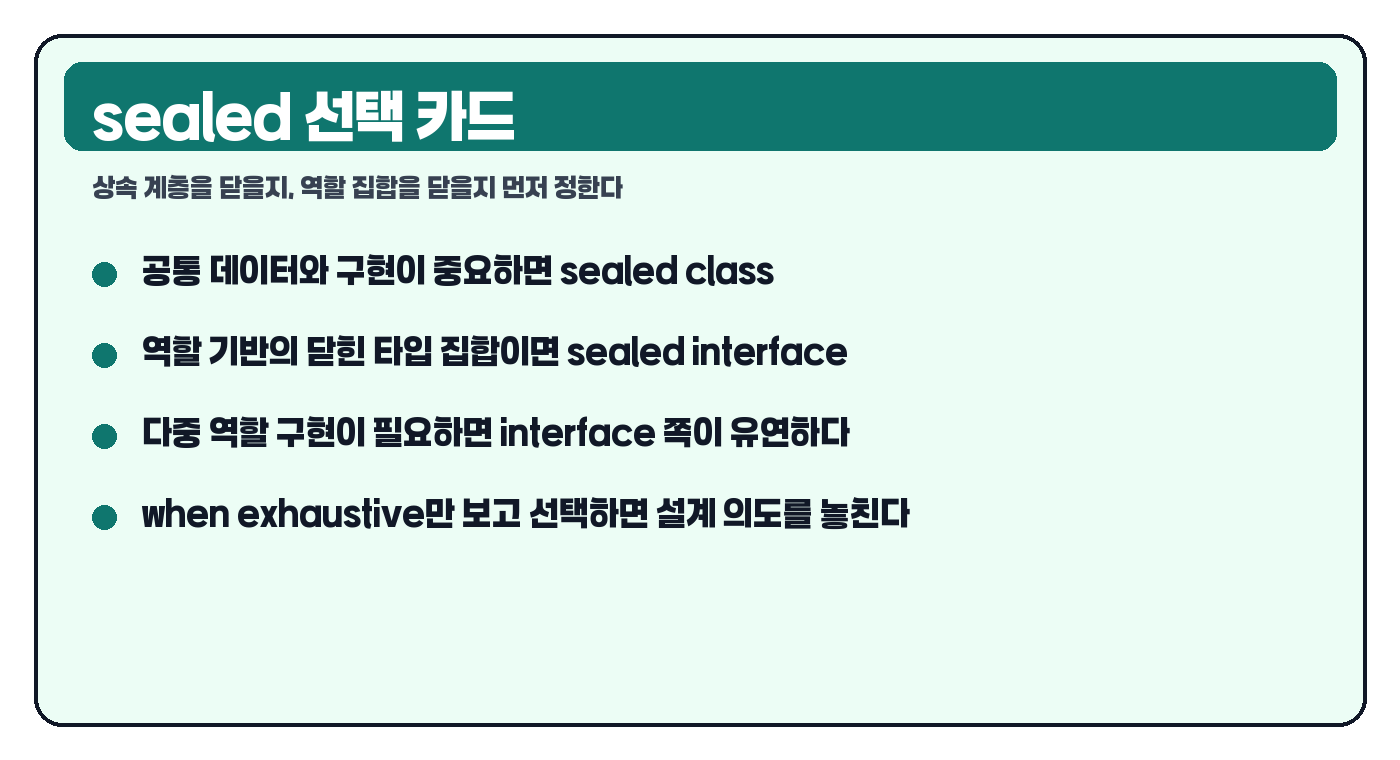 sealed interface와 sealed class 선택 기준을 정리한 요약 카드