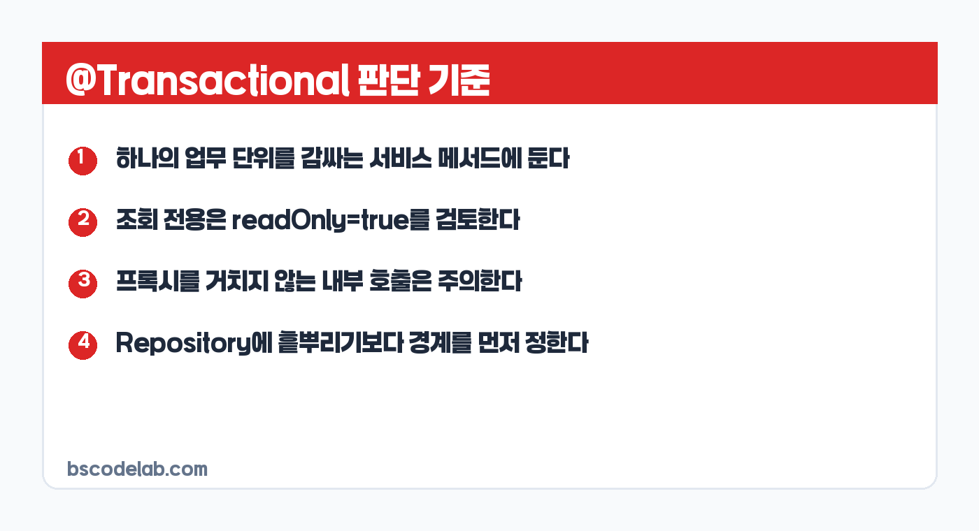 Spring Boot @Transactional 위치 판단 카드