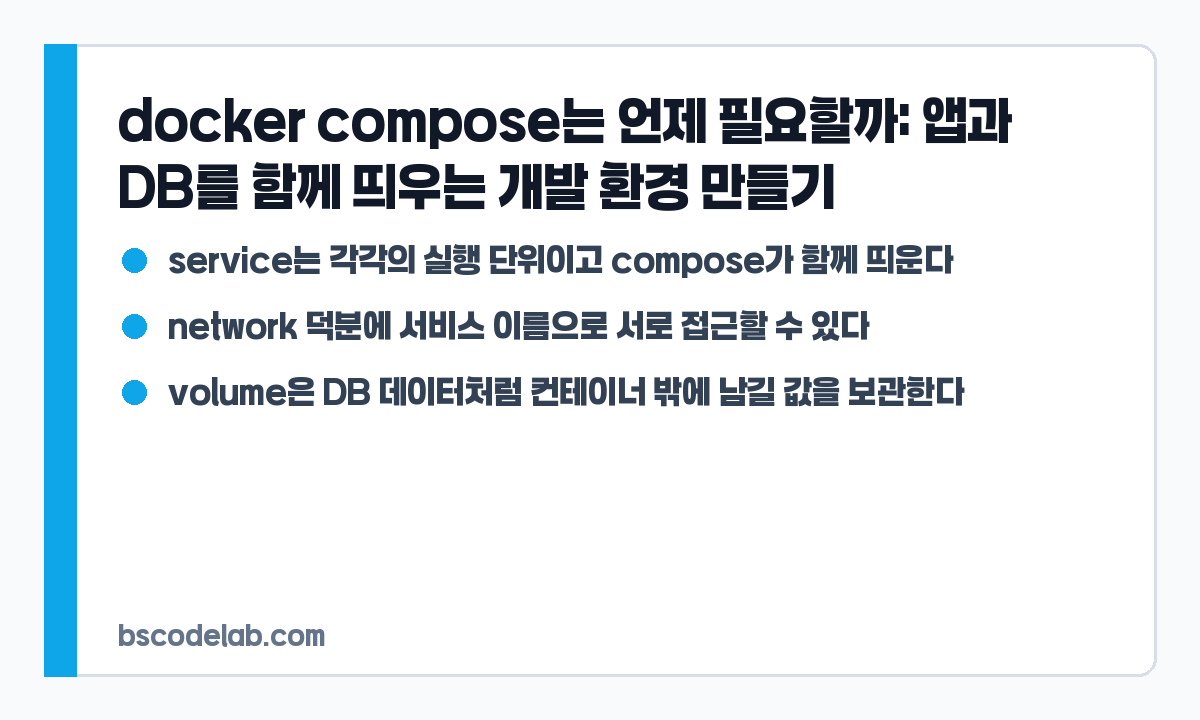 docker compose 개발 환경 판단 기준 요약 카드