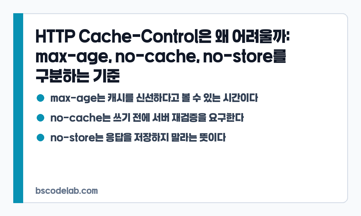 HTTP Cache-Control 지시어 차이 요약 카드