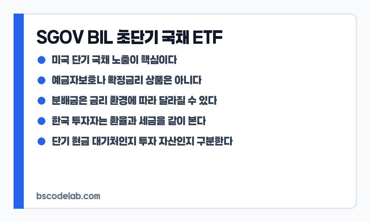 SGOV BIL 초단기 국채 ETF 체크리스트 카드